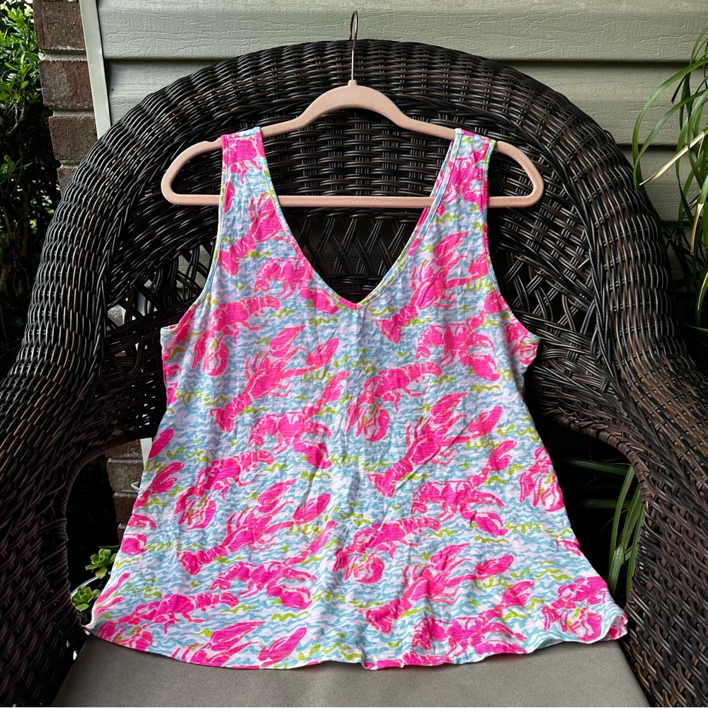 Lilly Pulitzer Gigi V-neck Tank Top Resort White Pop Up Lobstah Roll L